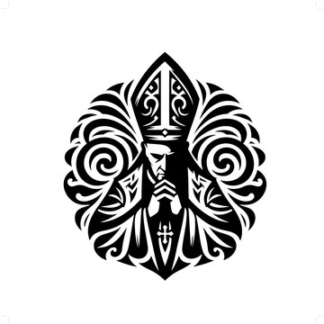 bishop in modern tribal tattoo, abstract line art of people, minimalist contour. Vector
