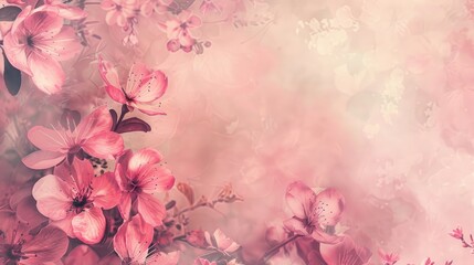 Soft style pink floral backdrop over pastel hues for spring or summer season Banner background with room for text