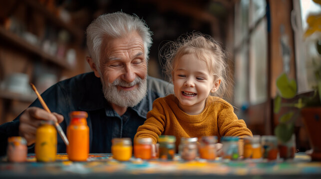 8. Arts and Crafts: Around a sunlit table strewn with paints and brushes, grandparents and grandchildren unleash their creativity, crafting colorful masterpieces together. With eac
