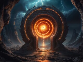 A magical fantasy fire portal to a parallel world
