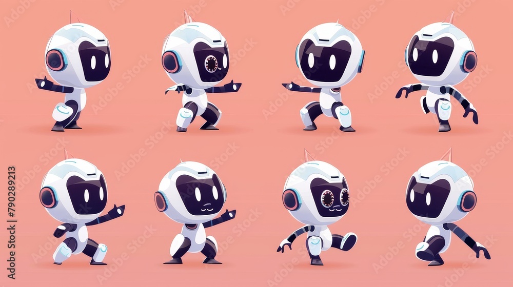 Aufkleber a cute robot cartoon character with different poses and expressions. modern illustration set of a ps