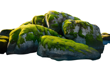 Set of moss-covered rocks in natural settings png/ trannsparent background