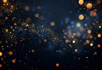 Golden particles scattered on dark background, perfect for festive designs - obrazy, fototapety, plakaty