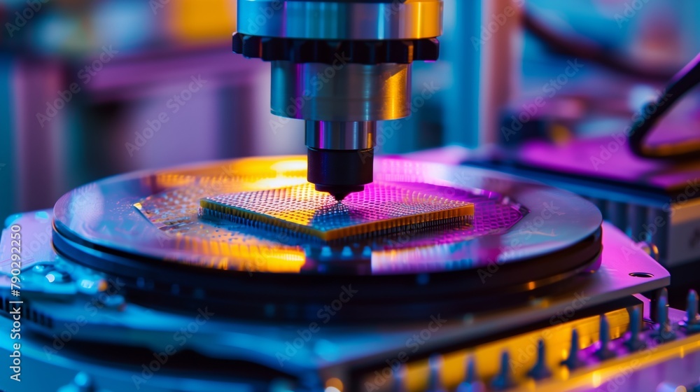 Poster the photo shows the production process of the processor with high precision and miniaturization of p