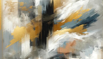 Abstract and modern painting in a muted color background.