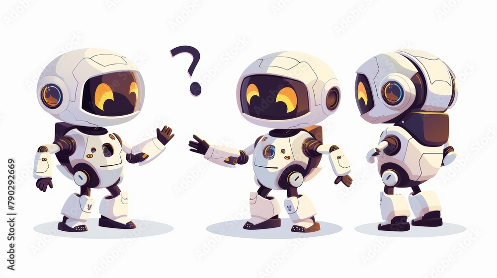Poster cartoon chat bot modern set with white funny smart conversation robot assistant waving hello, 404 er