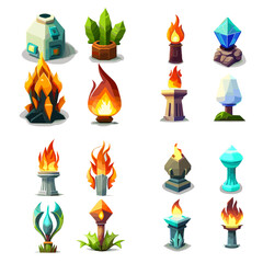 environment Medieval torches with burning fire vector