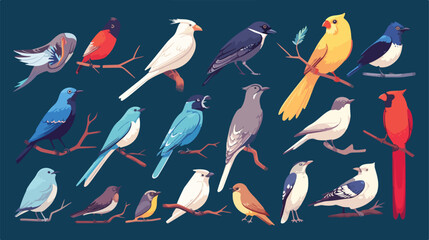 Birds outline thin line illustration icons. Bird se - obrazy, fototapety, plakaty