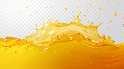 Water splash or juice splash isolated on transparent background. Modern realistic liquid waves of oil, soda or honey, orange juice, mango juice, mango pulp, mango juice, and orange juice falling and