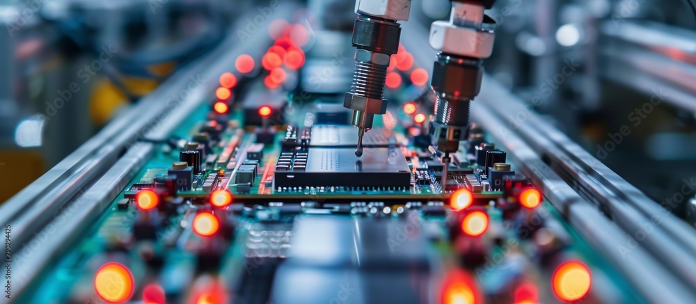 Poster Production lines filled with equipment for the production of computer components highlight the importance of this industry in technological advancement.