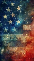 Vintage American Flag on Grunge Background Illustration for Patriotic Holidays. copy space concept independence day