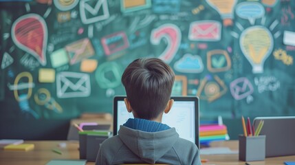 An e-learning concept image showcasing digital education tools such as a laptop, e-books, and glasses, symbolizing the modern approach to knowledge acquisition and effective learning strategies.