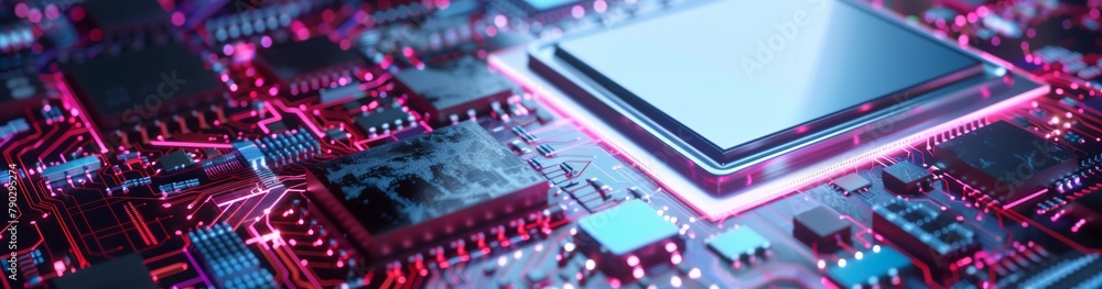 Aufkleber The image of an electronic chip with a processor reflects the advanced technologies used in modern computer systems to ensure high performance.