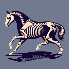 horse skull skeleton cartoon sticker poster illustration