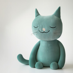 Cute funny corduroy turquoise cat in sitting position, isolated 3d object on white background - 790295802