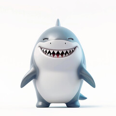Funny laughing shark character standing on its tail, isolated 3d object on white background - 790296037