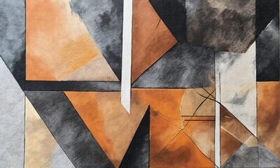 Geometric earth tones artwork with charcoal blending on canvas. Contemporary painting. Modern poster for wall decoration