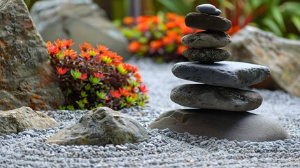 Obraz na płótnie Canvas Stacked Stones in a Peaceful Zen Garden