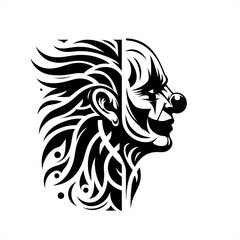 clown in modern tribal tattoo, abstract line art of people, minimalist contour. Vector