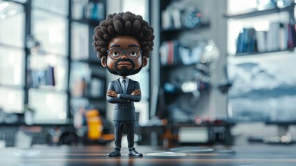 Afroamerikanisches Cartoons Männchen im Business Anzug im Büro, ai generativ