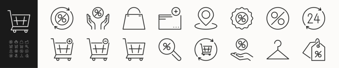 Shopping or E-commerce line icons. Isolated on a white background. Pixel perfect. Editable stroke. 64x64.