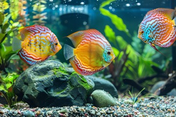 Discus fish serenity. A tank abloom with nature's bounty