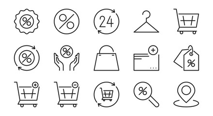 Shopping or E-commerce line icons. Isolated on a white background. Pixel perfect. Editable stroke. 64x64.