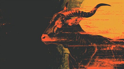 A goat with twisted horns is drawn in a grunge style. Livestock. Illustration for cover, card, postcard, interior design, decor or print.