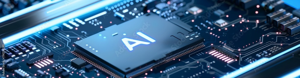Poster The details of the AI processor on the chip demonstrate its complex structure and high degree of integration of electronic components.