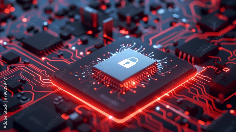 Poster The electronic chip shown in the image plays a key role in ensuring the security and privacy of users in the digital age.