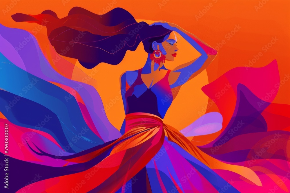 Wall mural An impassioned flamenco dancer in motion, with vibrant colors swirling around, ideal for cultural festivals, dance events, and lively design projects.