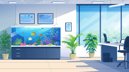 Relaxing Office Aquarium flat style