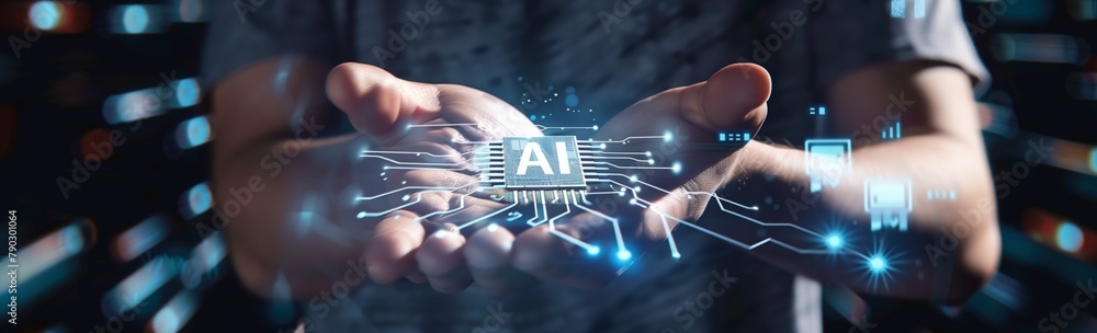 Poster This image embodies the idea of collaboration between humans and artificial intelligence in creating a better future for all. Futuristic concept