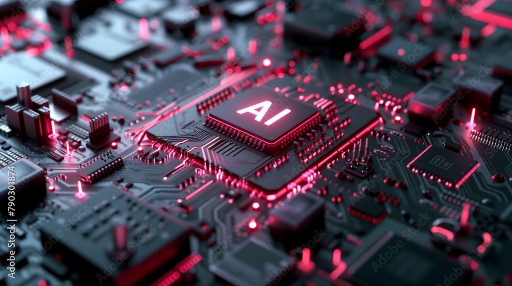 Aufkleber An electronic chip with AI processors reflects advanced achievements in the development and application of artificial intelligence.