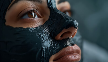 A woman with a black face mask on
