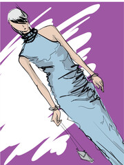 beautiful women in stylish clothes. Fashion sketch