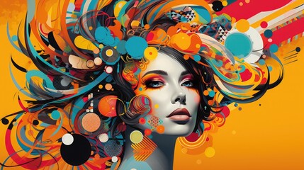 Abstract womans face with circles and circles on it, Abstract peace women illustration