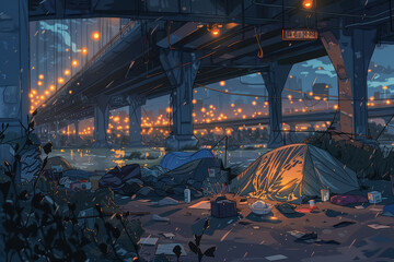 Illustration of Underpass Community at Twilight