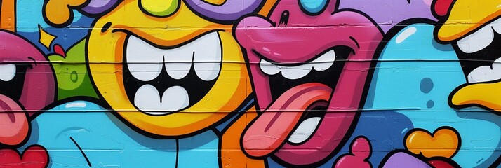 brick wall graffiti with funny faces