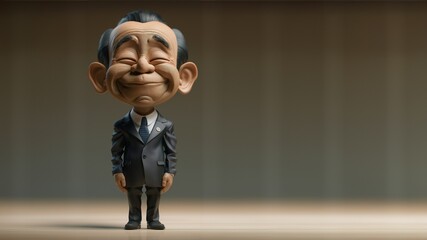 Japanisches Cartoons Männchen im Business Anzug mit großen Ohren lacht freundlich, ai generativ - obrazy, fototapety, plakaty