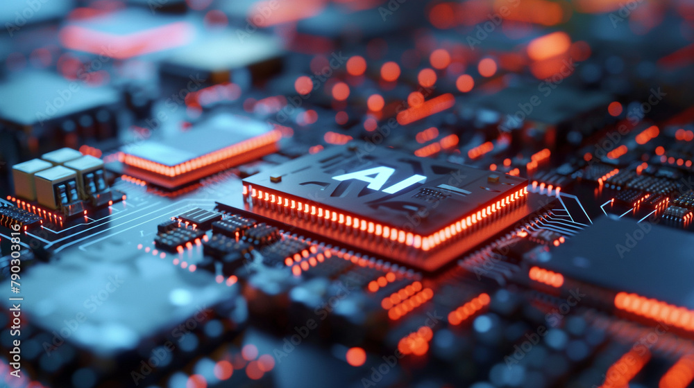 Poster a dynamic shot capturing the final stages of a chip manufacturing process, emphasizing the 