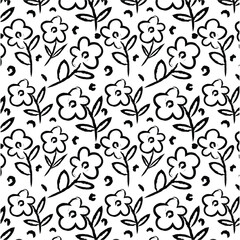 Hand-Drawn Floral Sketches: Black Outlined Flowers on White Background