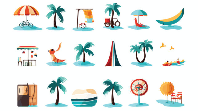 Black classic summer time vacation activity icons s