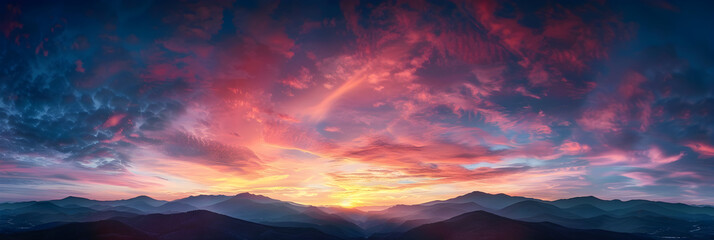 Enchanting Twilight Sky - A Tranquil Panorama of Sunset over Mountainous Horizon for Phone Wallpaper