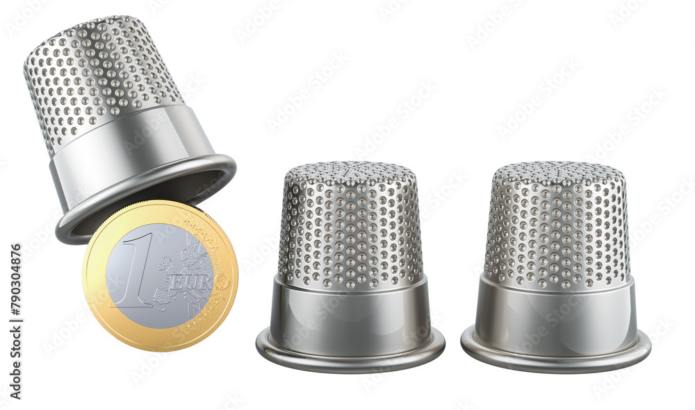 Poster the shell game with euro coin. financial manipulation, fraud concept. 3d rendering isolated on trans