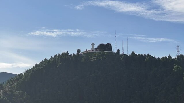 Virgen De Guadalupe Sanctuary At Bogota In Cundinamarca Colombia. Religion Background. Sanctuary Landscape. Bogota At Cundinamarca Colombia. Basilica Church Aerial View. Guadalupe Virgen.