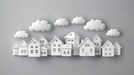 Infographic with white paper houses on the grey background