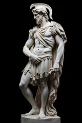 Ancient marble sculpture against a black background