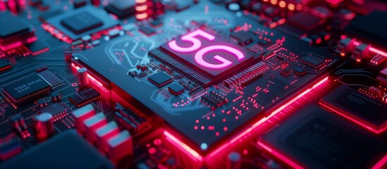 The image of a 5G processor on an electronic chip highlights the importance of speed and reliability in mobile networks.