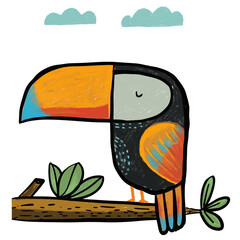 Hand drawn tropical bird with full color